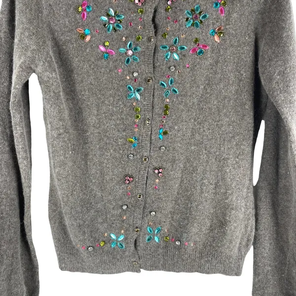Glam Souls Cashmere Wool Blend Cardigan Rhinestone Brown Size S/M - Image 5