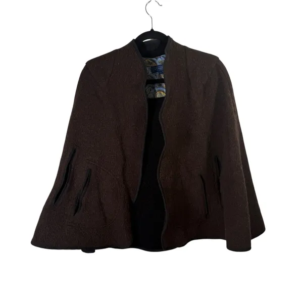 J. McLaughlin Cape Poncho Alpaca Wool Coat Brown Open Front Old Money Women M/L - Image 3