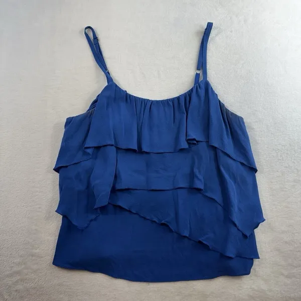 ALICE + OLIVIA S Small Silk Ruffled Tiered Layered Top Cami Flowy Royal‎ Blue - Image 3