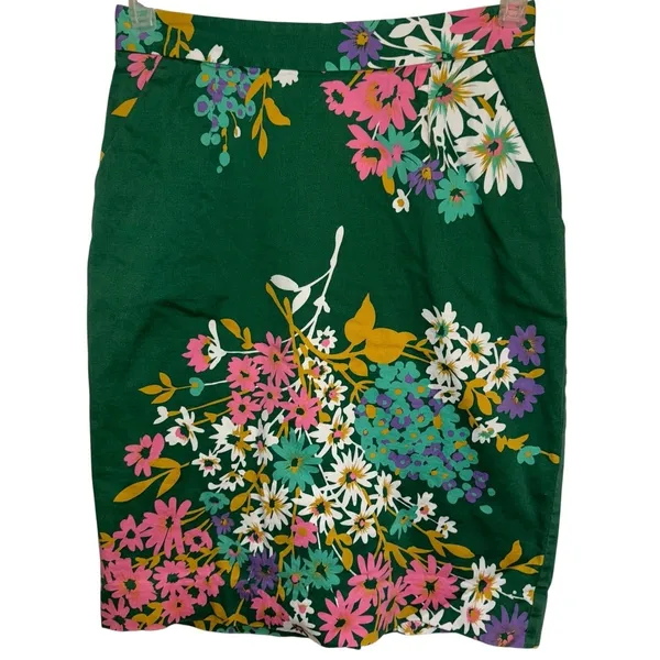ANTHROPOLOGIE ODILLE‎ Abronia Pink Green Floral Cotton Spandex Skirt Small - Image 2
