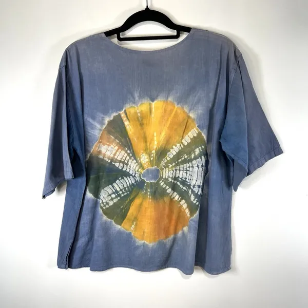 Vintage Belma New York Tie Dye Blue Yellow Top Women’s One‎ Size Boho Hippie - Image 8