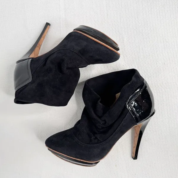 L.A.M.B. Gwen Stefani Black Suede Slouchy Ruched Ankle Bootie Platform SZ 5.5 - Image 7