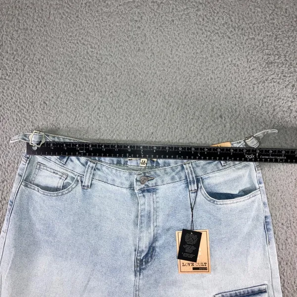 Love Cult Cargo Pants Women 1X 36x29.5 Wide‎ Leg Stretch Utility Denim Jeans NWT - Image 3