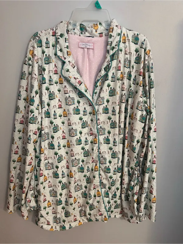 SweetHoney White Pajama Set with Colorful Cottage Print - Image 2