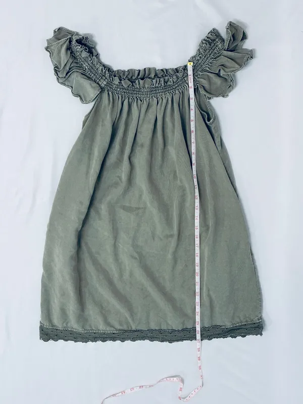 Smocked Off Shoulder Mini Dress - Army Green - S - Image 18