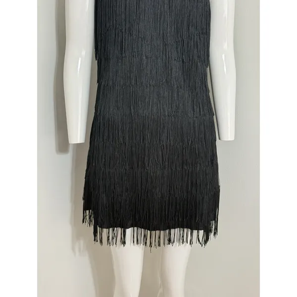 Dreamgirl Black Flapper Fringe Mini Dress Party Dance Women’s Size L - Image 3