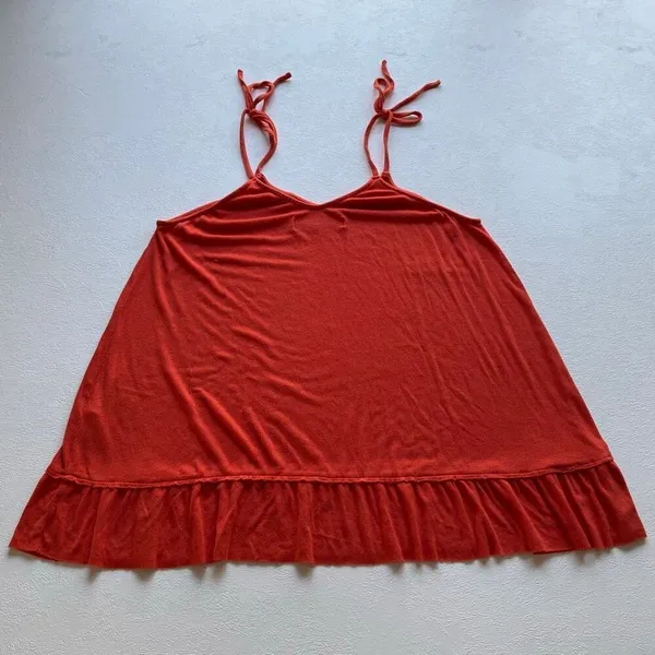 FP Beach Free People Red Tie Strap Swing Tunic Tank Top Medium - Image 3