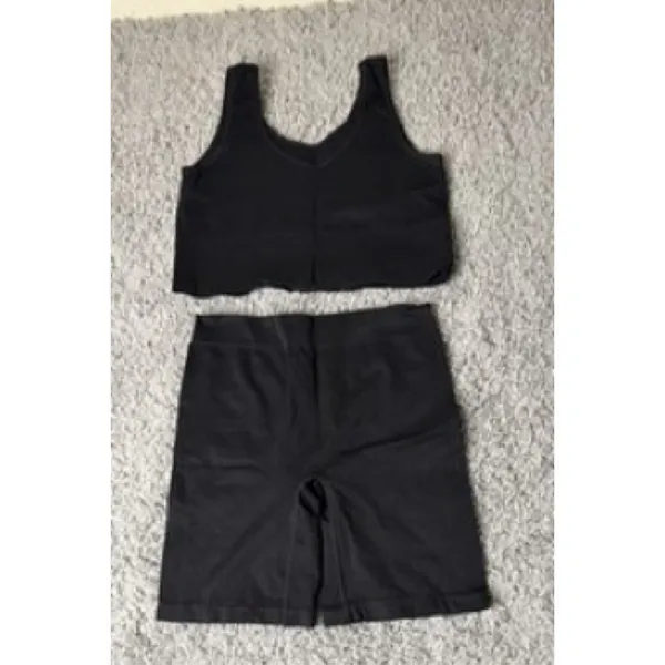 Women Black Seamless Ribbed L 2 Piece Shein Workout Set Crop Tank Biker Shorts - Image 2