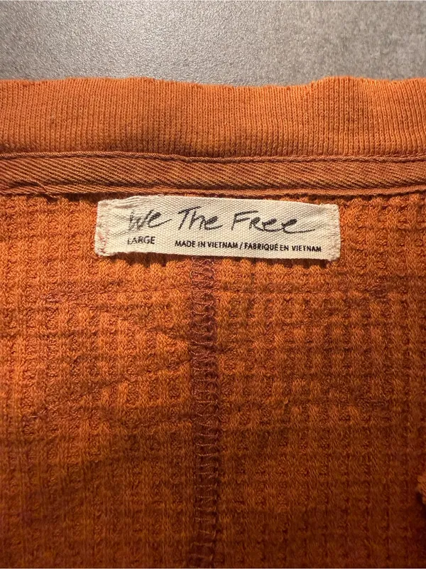 We The Free Womens Brown Ribbed Knit V-Neck Dolman Sleeve waffle Sweater Size L - Image 6