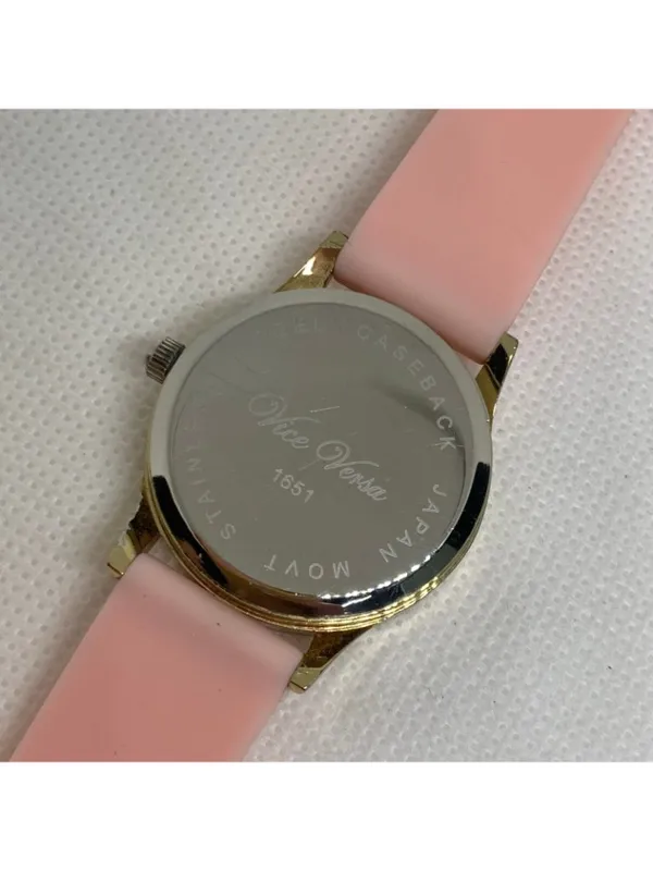 Vice Versa women Floating blue Stones Watch gold toned 30mm quartz pink running - Image 4