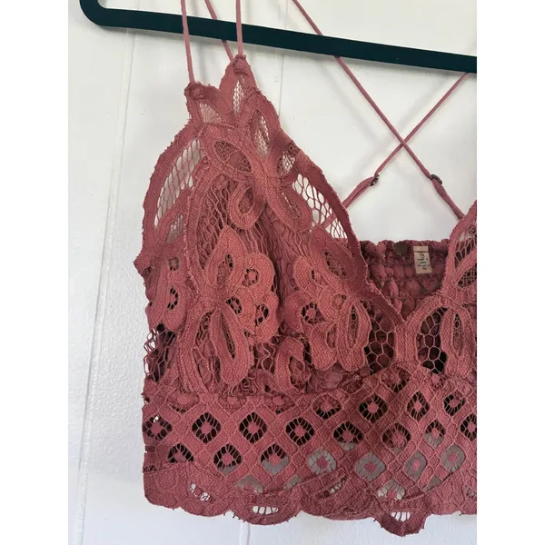 Free People FP One Adella Bralette Lace Boho Crop Top Dusty Rose XS - Image 5