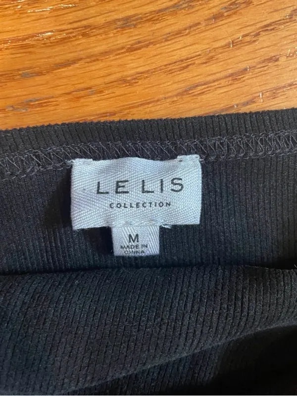LE LIS Black Ribbed Bodysuit M Minimalist Chic Suede Feel Luxury Basic - Image 3