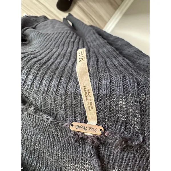 FREE PEOPLE Black Navy Striped Sweater Maxi Cardigan Duster 100% Cotton XS - Image 9