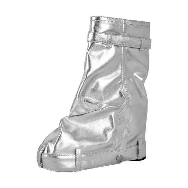 Women's Silver Metallic Leather Zip Fold Over Padlock Platform Mid Calf Boots 10 - Image 3