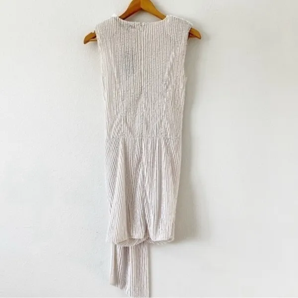 Peace + Love White Sequin Wrap Bridal Bachelorette Cocktail V-Neck Mini Dress - Image 9