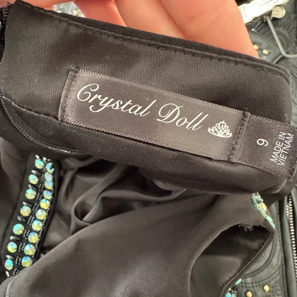 Crystal Doll Black Halter Neck Cutout Beaded Maxi Dress‎ Size 9 Prom Formal - Image 7