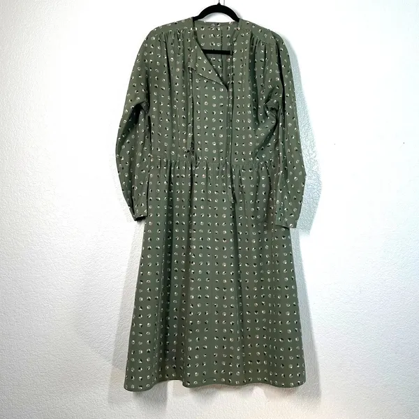 L Dress Midi Cottagecore Grandmacore Prairie Ditsy Vintage Coquette Sage Green - Image 2