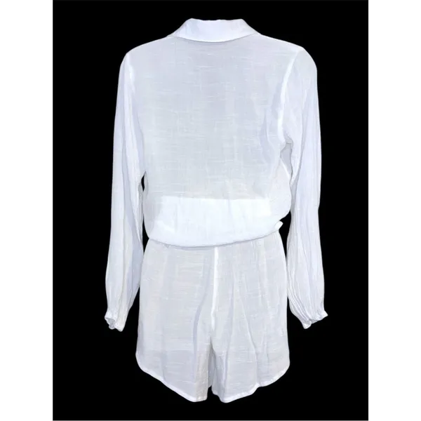 White Tie-Front Gauze Button-Up Shirt and Shorts Set Size Small - Image 2