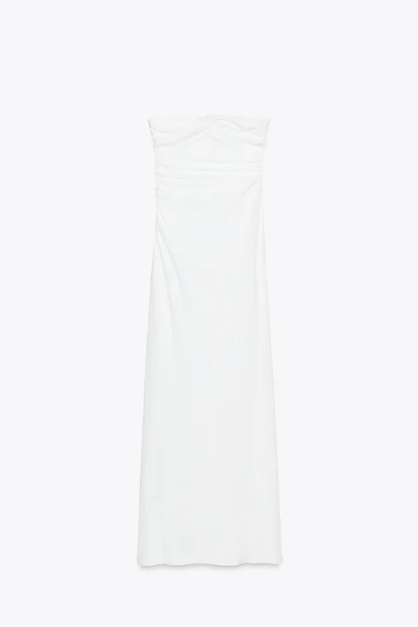 Zara Elegant White Strapless Ruched Evening Gown Dress - Image 5