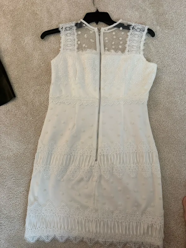 AQUA White Lace Polka Dot Mini Dress - Image 5