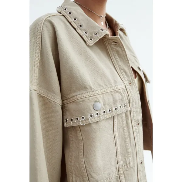 NWT‎ Zara Piercing Cropped Overshirt Jacket in Taupe Size Extra Large - Image 3