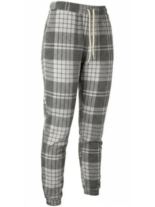 Aerie Snowed-In Fleece Jogger In Gray / White Plaid Size M NWT - Image 4