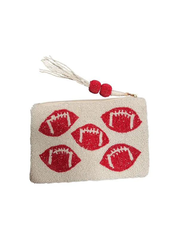 Wandering moon Beaded Football Clutch - Red and White - Image 2