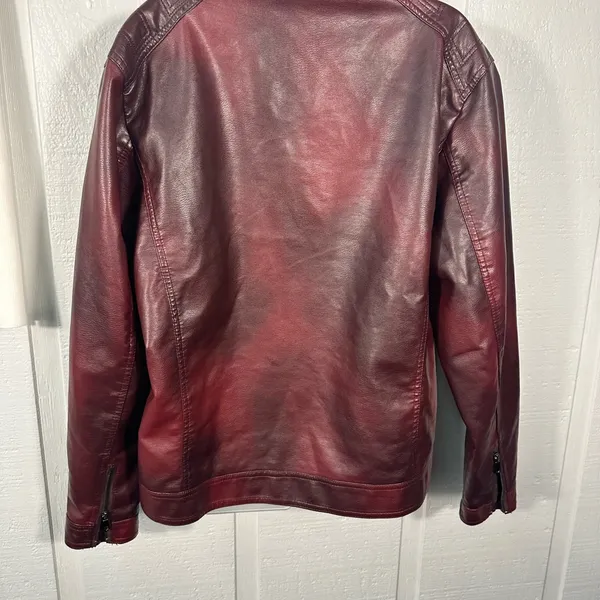 Burgundy Faux Leather Bomber Jacket No Size See Measurements EUC - Image 7