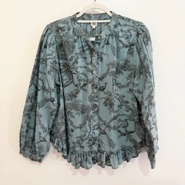 Ivy Jane Toile Ruffle Hem Cotton Blouse – Small - Image 4