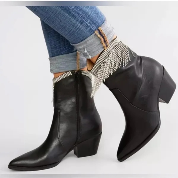 OASIS SOCIETY Black Silver Nash Rhinestone Fringe Ankle Western Diva Boots sz 10 - Image 6