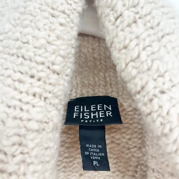 Eileen Fisher Womens Oatmeal Wool Camel Hair Boucle Cowl Neck Sweater‎ Size PL - Image 3