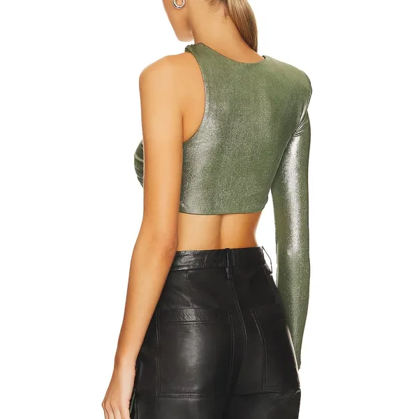 NBD Metallic Green One Shoulder Crop Top LARGE Asymmetric Club Rave Revolve $158 - Image 4
