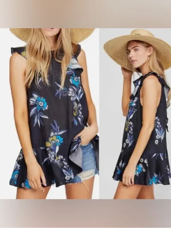 Free People Summer in Tulum linen floral Mini Dress small - Image 2