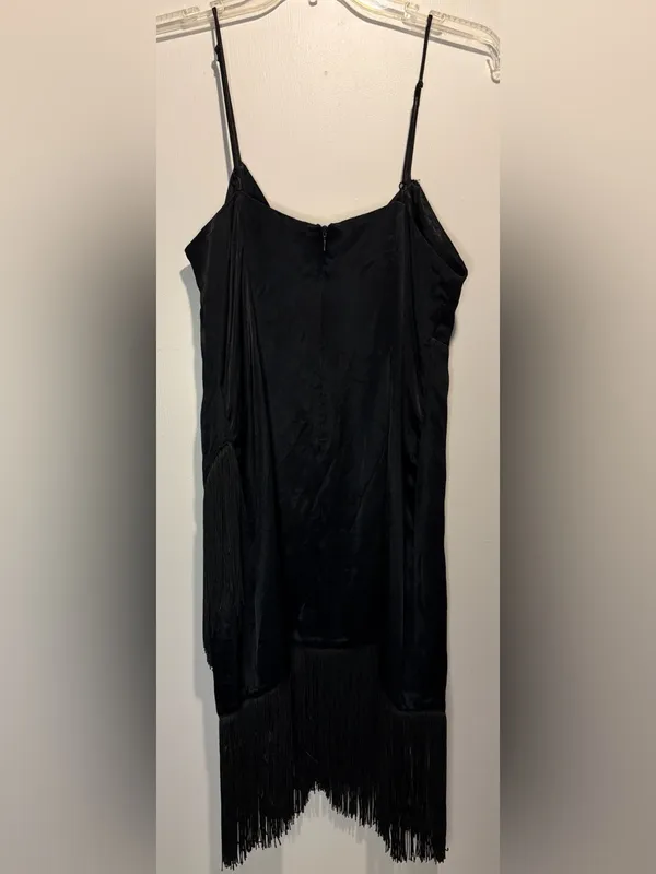 Zara NWT Fringe Flapper Style Slip Dress Spaghetti Straps in Black Size M - Image 2