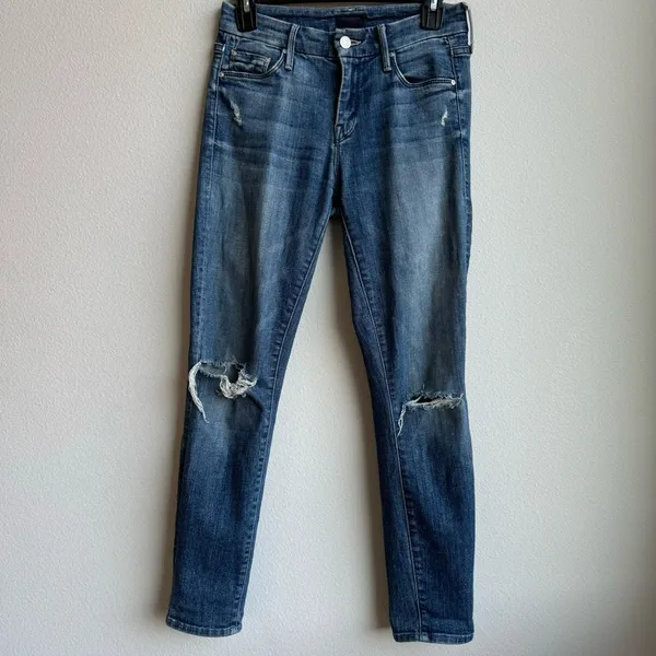 MOTHER Size 25 LOOKER CROP Grunge Distressed Skinny Jeans GYPSY Medium Wash - Image 2