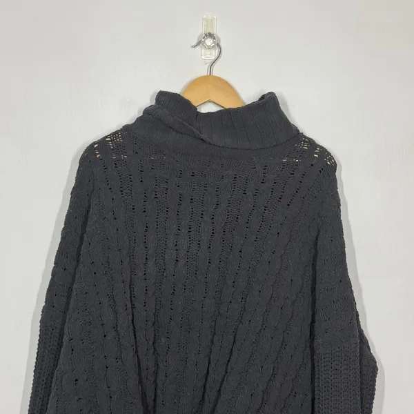 Pol Turtleneck Sweater Women's Medium Dark Gray Cable Knit High-Low Hem Pullover - Image 6