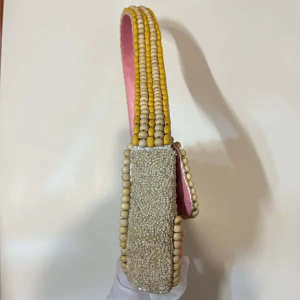Handcrafted in India Colorful Pink Pastel Wooden Beaded Shoulder Bag Purse - Image 6