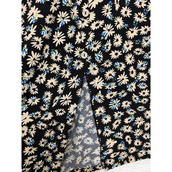 Free People Black Daisy Floral Button Front Maxi Skirt Blue Cream XS - Image 3