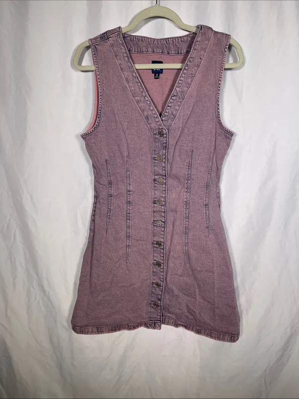 Gap Womens Mauve Purple Acid Wash Button Down Denim Mini Dress Medium - Image 2