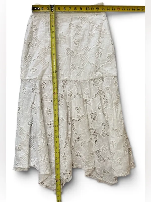 KARINA GRIMALDI 100% Cotton White Lace Tiered Eyelet Maxi Skirt Size Small - Image 8