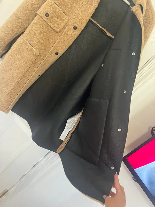 Zara Teddy Shacket Oversized Sherpa Fleece Jacket Neutral Minimalist Quiet Luxury Coat S - Image 6