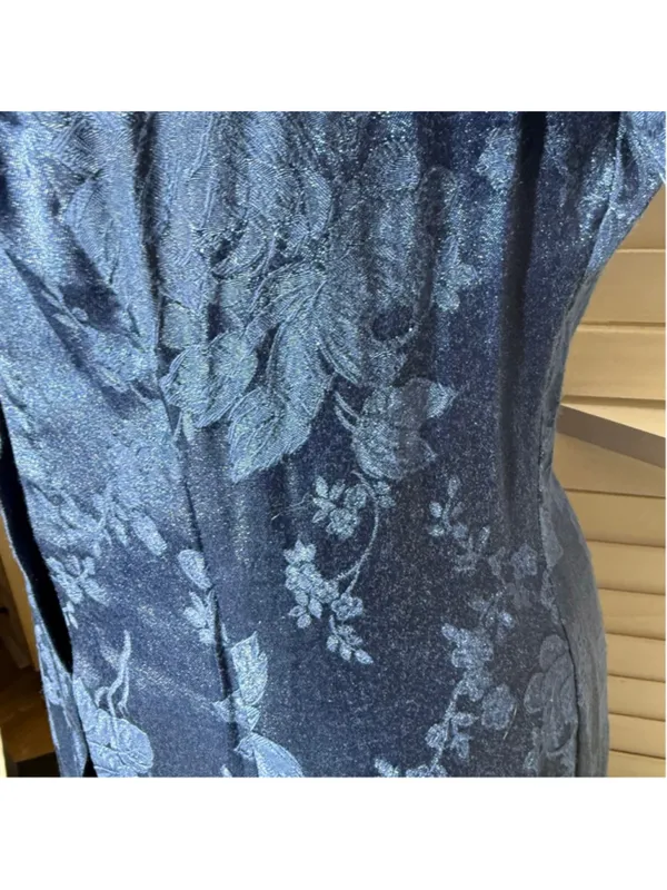 Vintage 80s 90s dress goth Victorian style navy floral texture sweetheart 9 10 - Image 10