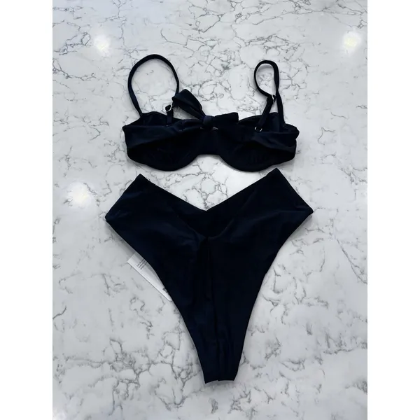 NEW Quince Black Italian Demi Bikini To o& V Cut High Leg Bottom Set Size XS - Image 2
