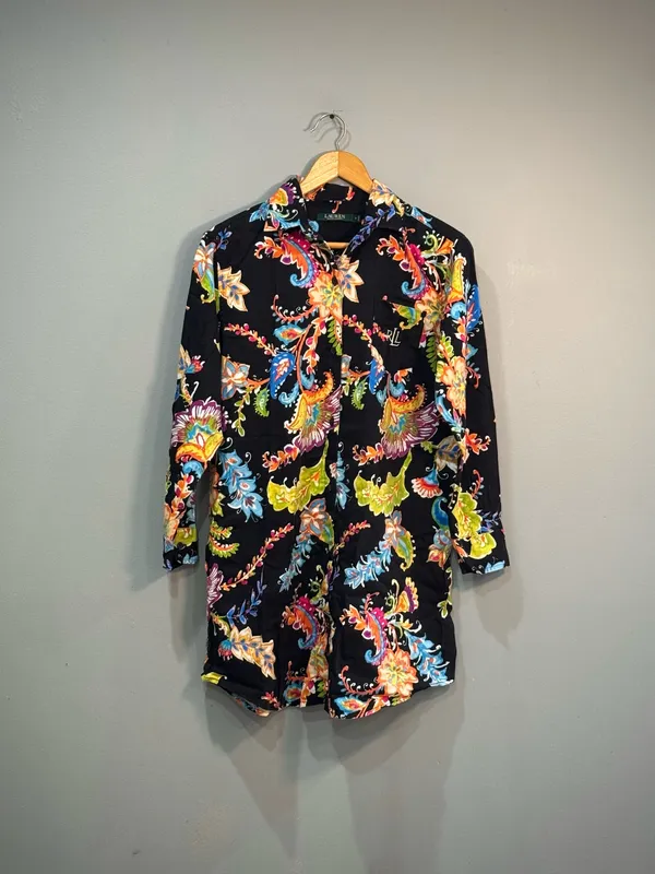 Black Multicolor Ralph Lauren Floral Nightshirt Size S EUC - Image 4