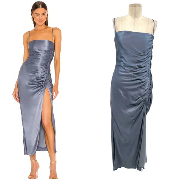 Shona Joy Lily Bias Ruched Midi Dress Blue Smoke Size‎ US 6 - Image 2