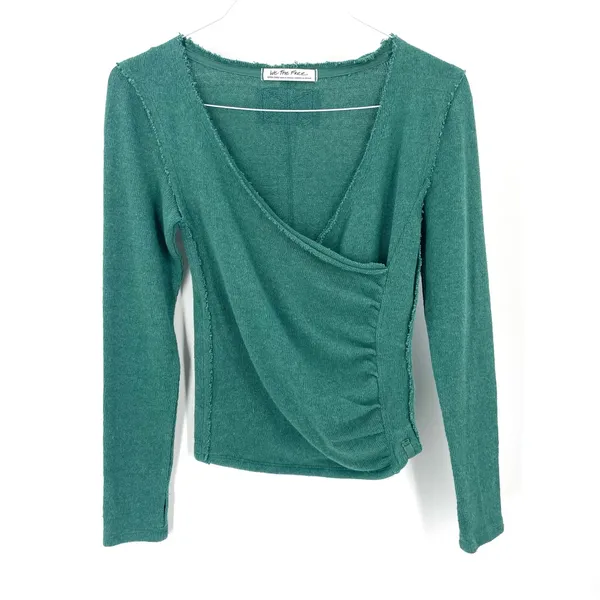 Free People Like A Boss Tee Everglade Long Sleeve Faux Wrap VNeck Top - Image 2