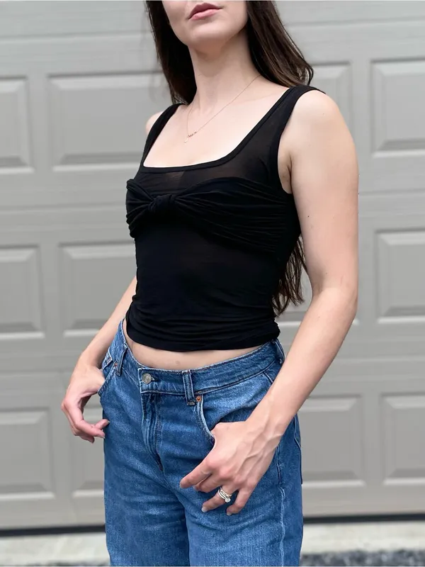 Revolve Lovers + Friends Black Sheer Knit Tank Going Out Top Small - Image 4