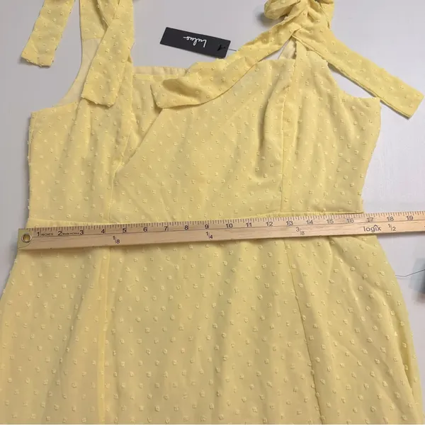 Lulus Women’s Bimini Light Yellow Swiss Dot Tie-Strap Midi Dress Size XL NWT - Image 10