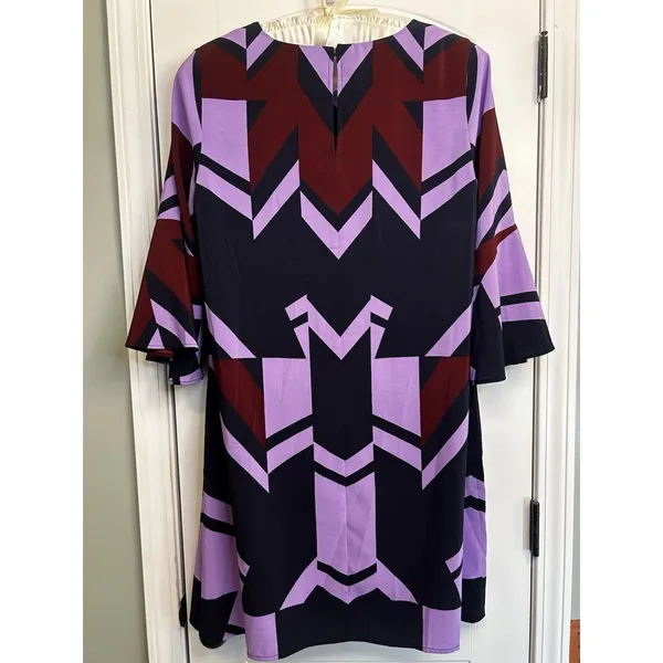 Eloquii Size 14 Geometric Shift Dress Purple Burgundy Black Beltless Midi Dress - Image 12
