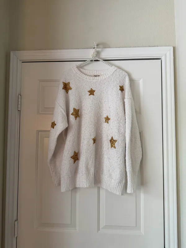 Peach Love White & Gold Star Sweater - Image 2